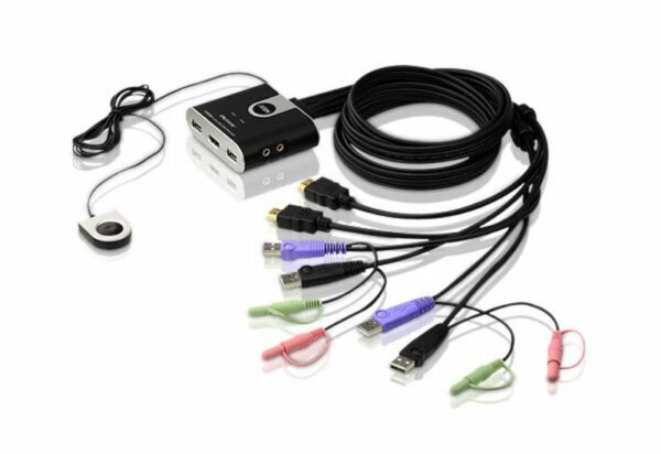 Switch KVM formato cable HDMI/Audio USB de 2 puertos con selector remoto de puerto