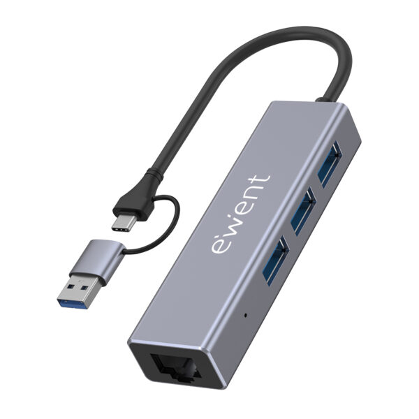 EW1159 hub de interfaz USB 3.2 Gen 1 (3.1 Gen 1) Type-A + Type-C 5000 Mbit/s Gris