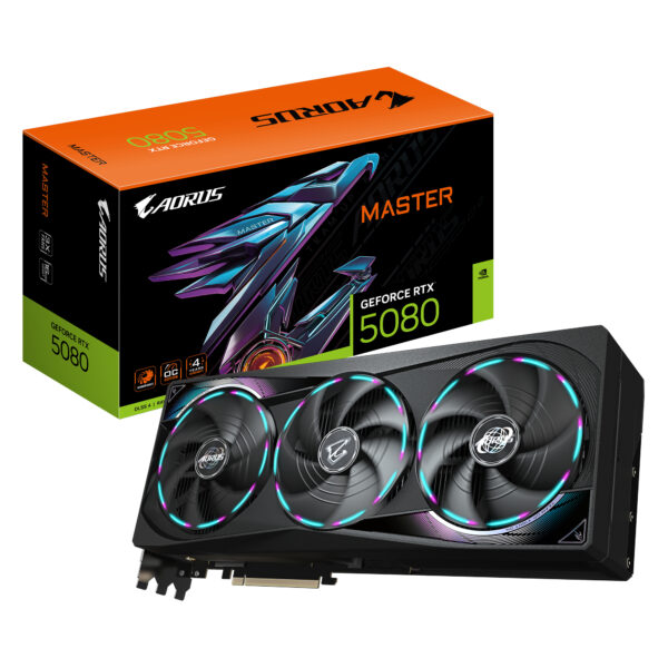 AORUS GeForce RTX 5080 MASTER 16G Tarjeta Gráfica - 16GB GDDR7, 256 bits, PCI-E 5.0, 2805MHz Core Clock, 3 x DisplayPort, 1 x HDMI, GV-N5080AORUS M-16GD