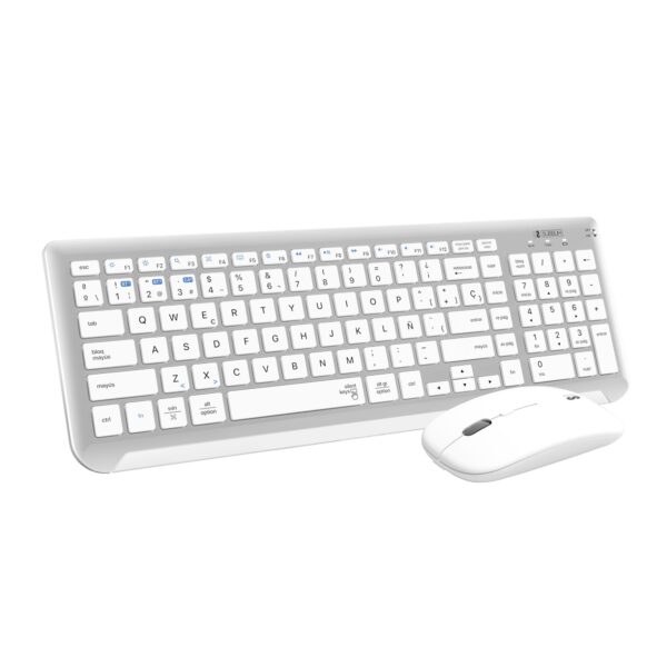 Teclado con Ratón Bluetooth + 2.4G Combo Dual Prestige Extendido Plata/Blanco