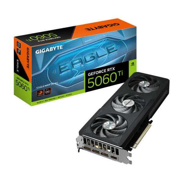 GeForce RTX 5060 Ti EAGLE MAX OC 8G Tarjeta Gráfica  8 GB GDDR7, 128 bits, PCI-E 5.0, 2617MHz Frecuencia del núcleo, 3 x DisplayPort, 1 x HDMI, NVIDIA DLSS 4, GV-N506TEAGLEMAX OC-8GD