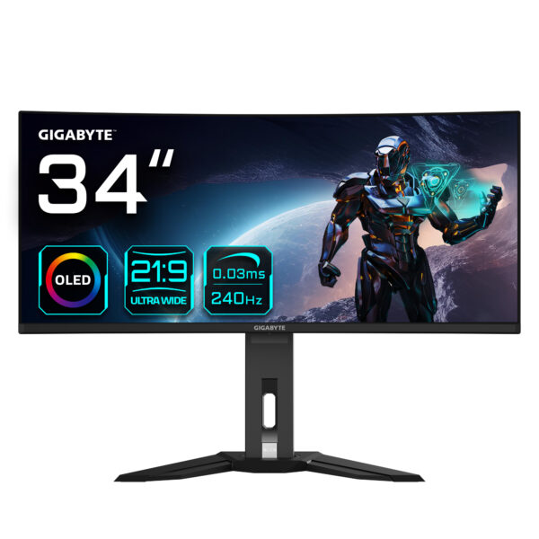 Monitor de juegos curvo OLED WQHD MO34WQC2 de 34" - 3440 x 1440, 240Hz, 0.03ms, KVM, 250 cd/m², FreeSync Premium Pro, DisplayHDR True Black 400, HDMI 2.1, Displayport 1.4
