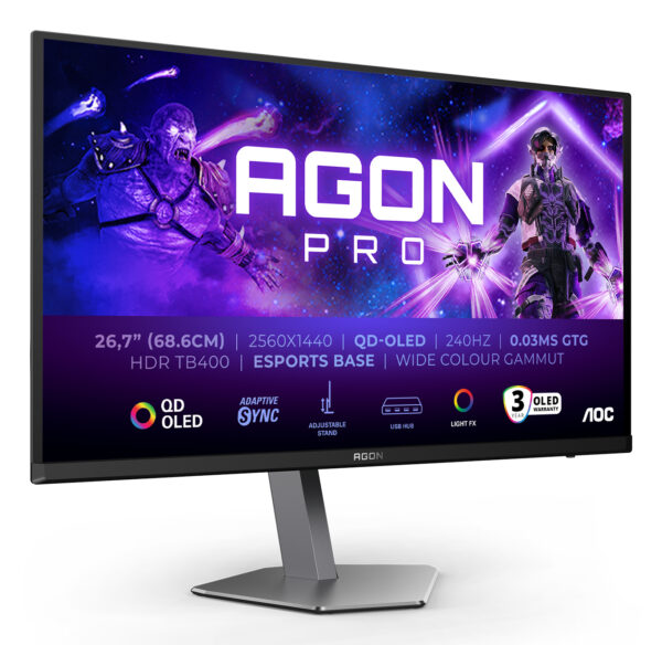 AGON PRO AG276QZD2 pantalla para PC 67,3 cm (26.5") 2560 x 1440 Pixeles Quad HD QD-OLED Negro, Gris