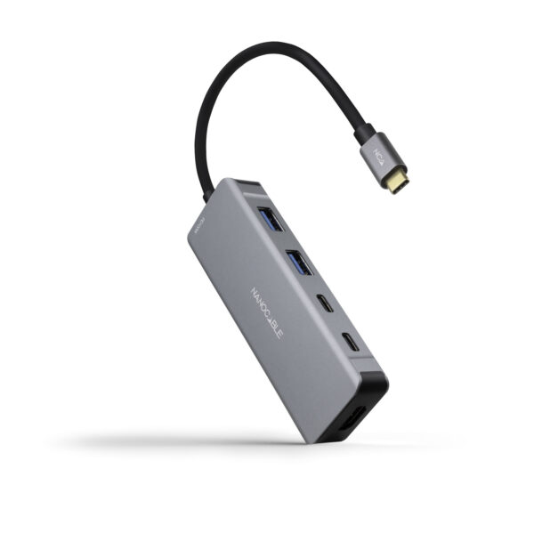 HUB USB-C 6 en 1, Conversor USB-C 3.2 GEN1 5G a 2 x USB-A + 2 x USB-C + HDMI + USB-C PD 100W, Aluminio, 15 cm, Gris