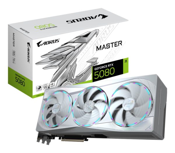 AORUS GeForce RTX 5080 MASTER ICE 16G Tarjeta Gráfica - 16GB GDDR7, 256 bits, PCI-E 5.0, 2805MHz Core Clock, 3 x DP 2.1a, 1 x HDMI 2.1b, NVIDIA DLSS 4, GV-N5080AORUSM ICE-16GD