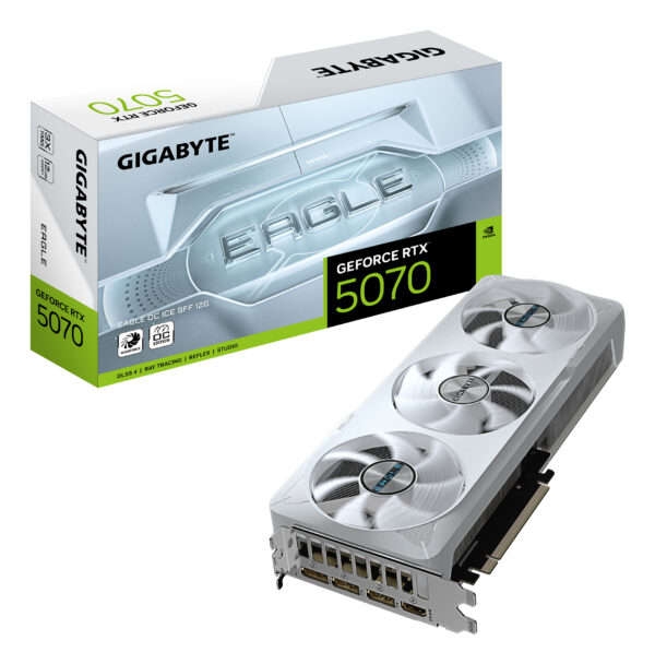 GeForce RTX 5070 EAGLE OC ICE SFF 12G Tarjeta Gráfica - 12GB GDDR7, 192 bits, PCI-E 5.0, 2587 MHz Core Clock, 3 x DP 2.1a, 1 x HDMI 2.1b, NVIDIA DLSS 4, GV-N5070EAGLEOC ICE-12GD