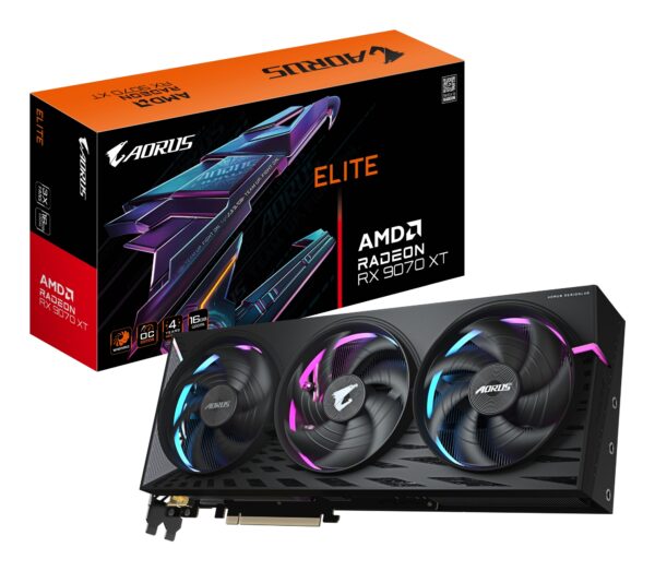 AORUS Radeon RX 9070 XT ELITE 16G Tarjeta Gráfica - 16GB GDDR6, 256 bits, PCI-E 5.0, 3100 MHz Frecuencia Base, 2 x DisplayPort, 2 x HDMI, GV-R9070XTAORUS E-16GD