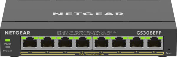 8-Port Gigabit Ethernet High-Power PoE+ Plus Switch (GS308EPP) Gestionado L2/L3 Gigabit Ethernet (10/100/1000) Energía sobre Ethernet (PoE) Negro