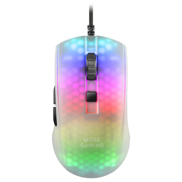 MMRW, Ratón Gaming RGB Chroma, Estructura Translúcida Ultra-ligera 58 g, 12800 DPI, Switches Mecánicos HUANO, Blanco