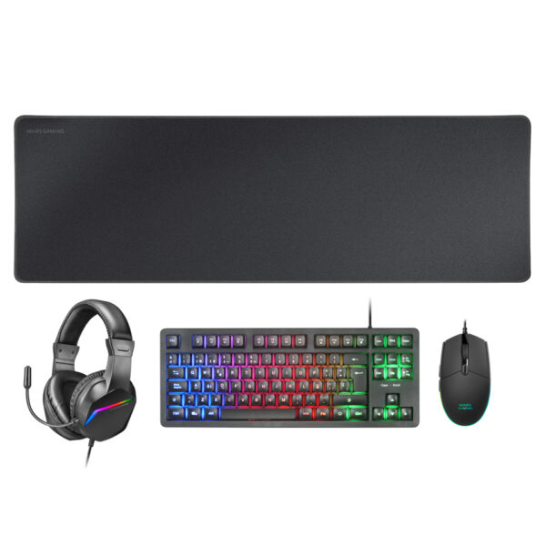 MCP-RGB3, Pack Gaming Teclado Fixed RGB + Ratón Gaming RGB Flow 3200 DPI + Auriculares Over-Ear RGB + Alfombrilla XXL, Negro, Idioma Español