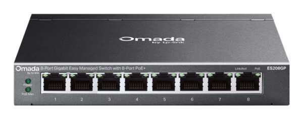 Omada ES208GP switch Gestionado L2 Gigabit Ethernet (10/100/1000) Energía sobre Ethernet (PoE) DIN rail Negro