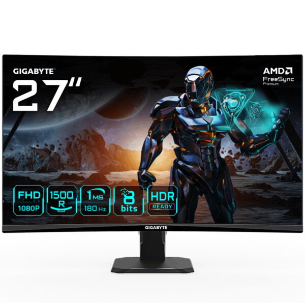 GS27FC Monitor gaming curvo 27" FHD - 1920 x 1080, 180Hz, 1ms, 250 cd/m², FreeSync Premium, HDR Ready, HDMI 2.0, DisplayPort 1.4