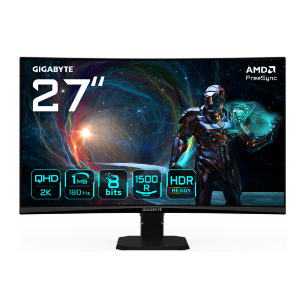 GS27QCA 27" Monitor Curvo para Gaming QHD - 2560 x 1440, 180Hz, 1ms, 250 cd/m², FreeSync, HDR Ready, HDMI 2.0, DisplayPort 1.4
