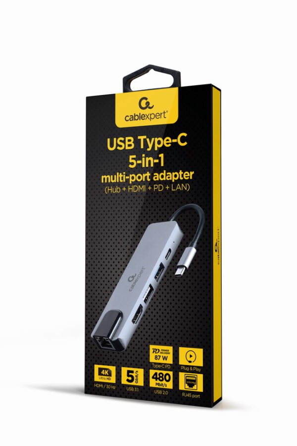 A-CM-COMBO5-04 base para portátil y replicador de puertos Alámbrico USB 3.2 Gen 1 (3.1 Gen 1) Type-C Plata
