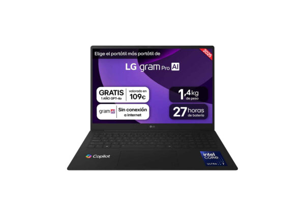 Gram Pro 16Z90TR Copilot+ PC Intel Core Ultra 7 255H Portátil 40,6 cm (16") WQXGA 32 GB LPDDR5x-SDRAM 1 TB SSD NVIDIA GeForce RTX 5050 Wi-Fi 7 (802.11be) Windows 11 Home Español Negro