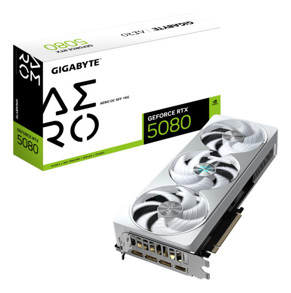 GeForce RTX 5080 AERO OC SFF 16G Tarjeta Gráfica - 16GB GDDR7, 256 bits, PCI-E 5.0, 2730MHz Core Clock, 3 x DisplayPort, 1 x HDMI, GV-N5080AERO OC-16GD