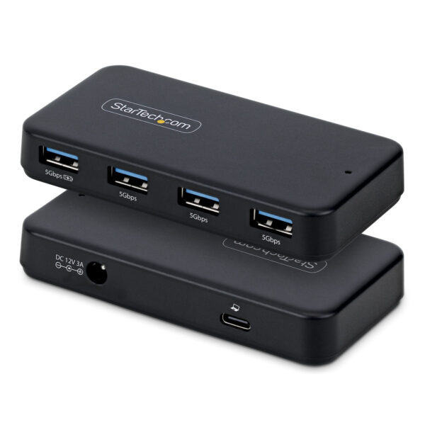 Hub Ladrón USB-A de 4 Puertos - 5Gbps - Autoalimentado - Cable Host 2 en 1 Tipo C y Tipo A - Puerto de Carga BC 1.2 - Adaptador de corriente de 24W Incluido - Mac y Windows