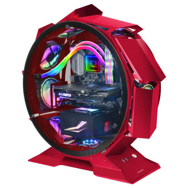 MCORB Rojo, Caja PC Gaming Micro-ATX XL, Diseño Circular Custom, Doble Cristal Templado