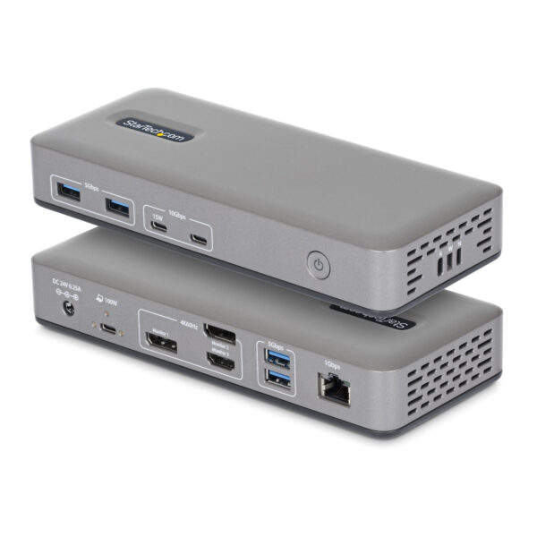 Docking Station USB-C de 3 Monitores DisplayPort/HDMI - 4K60Hz - Ethernet 1GbE - PD de 100W para Carga de Portátiles - Replicador de Puertos Multipantalla para Windows - Sin Controladores