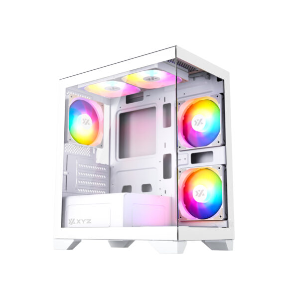 TITANIUM VIEW LITE Cristal Templado, 6x Ventiladores A-RGB de 120 mm, PWM, Controlador Integrado, Diseño Panorámico 2D, Tipo C, USB 3.0, M-ATX, Blanca