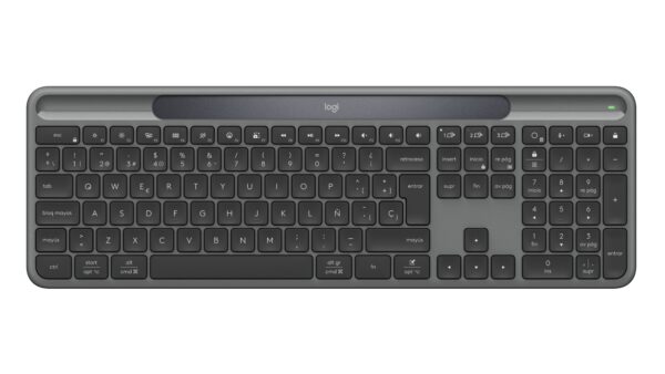 Signature Slim Solar+, teclado inalámbrico alimentado por luz solar y artificial, batería duradera con una vida útil de hasta 10 años, teclas personalizables, Bluetooth Color Grafito