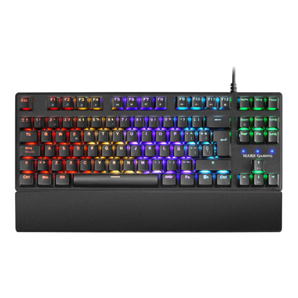 MKXTKLRES, Alámbrico Teclado Mecánico Ultra-compacto TKL RGB, Reposamuñecas, Switch OUTEMU SQ Rojo, Idioma Español
