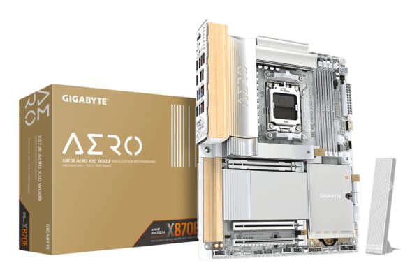 X870E AERO X3D WOOD Placa Base - Compatible con procesadores AMD Ryzen 9000, VRM digital de 16+2+2 fases, hasta 9000Hz DDR5 (O.C.), 2xPCIe 5.0 + 2xPCIe 4.0, Wi-Fi 7, LAN 5GbE, USB 4