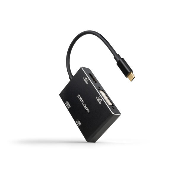Conversor USB-C/M a HDMI/H + DVI/H + DP/H + VGA/H, Negro, 10 cm