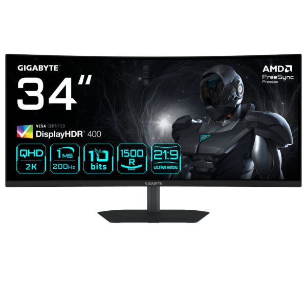 G34WQC2 Monitor Gaming Curvo 34 WQHD - 3440 x 1440, 1500R, 200Hz, 1ms, 450 cd/m², AMD FreeSync Premium, DisplayHDR 400, HDMI 2.0, Displayport 1.4