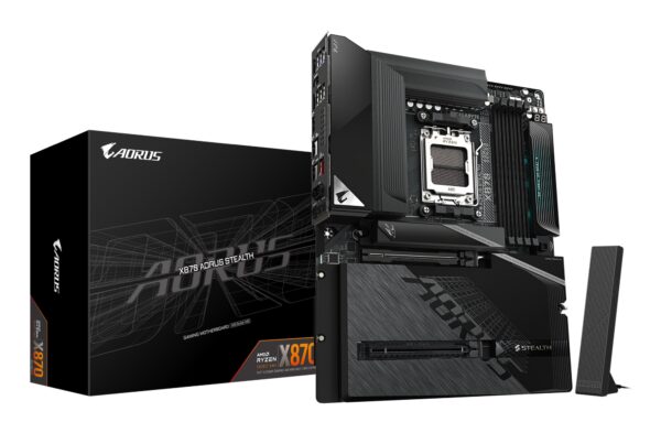 X870 AORUS STEALTH Placa Base - Compatible con procesadores AMD Ryzen 9000, VRM digital de 16+2+2 fases, hasta 8200MHz DDR5 (O.C.), 2xPCIe 5.0 + 2xPCIe 4.0, Wi-Fi 7, LAN 5GbE, USB 4
