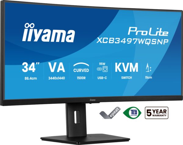 ProLite XCB3497WQSNP-B1 pantalla para PC 86,4 cm (34") 3440 x 1440 Pixeles UltraWide Quad HD LED Negro