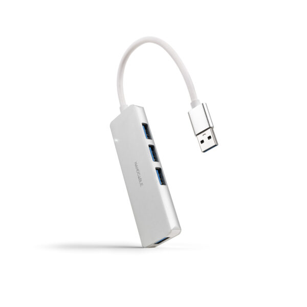 Hub USB-A 3.0. a 4xUSB3.0, USB-A/M-USB 3.0/H, Aluminio, Color Plata, 18 cm