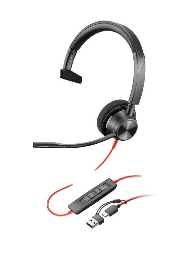 Auriculares monoaurales Poly Blackwire 3310 USB-C + Adaptador USB-C/A