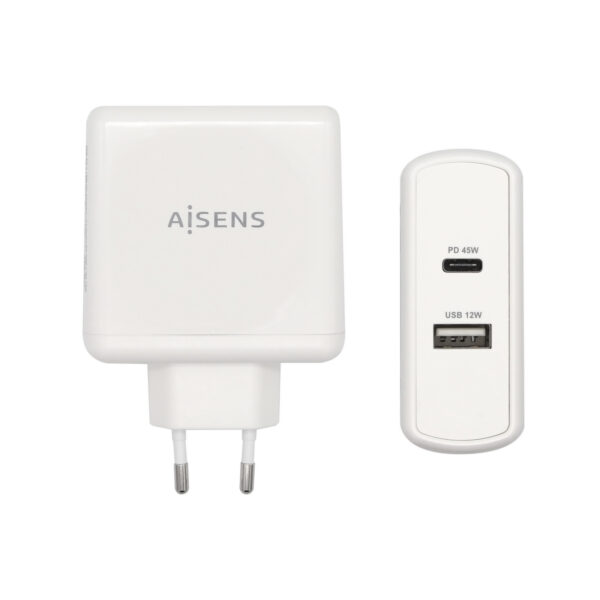 Cargador 57 W, 1x USB-C PD3.0 45 W, 1x USB-A 5 V / 2.4 A 12 W, Blanco