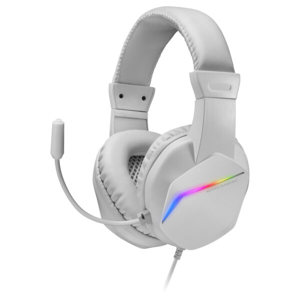 MH122 Blanco, Cascos Gaming FRGB Over Ear con Micrófono, Sonido HiFi, Cancelación de Sonido, Ultraligeros, PS4 PS5 Xbox Switch Tablet Windows Mac