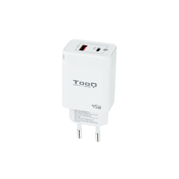 Cargador de Pared GaN USB-C/PD + USB-A/QC 45W, Blanco
