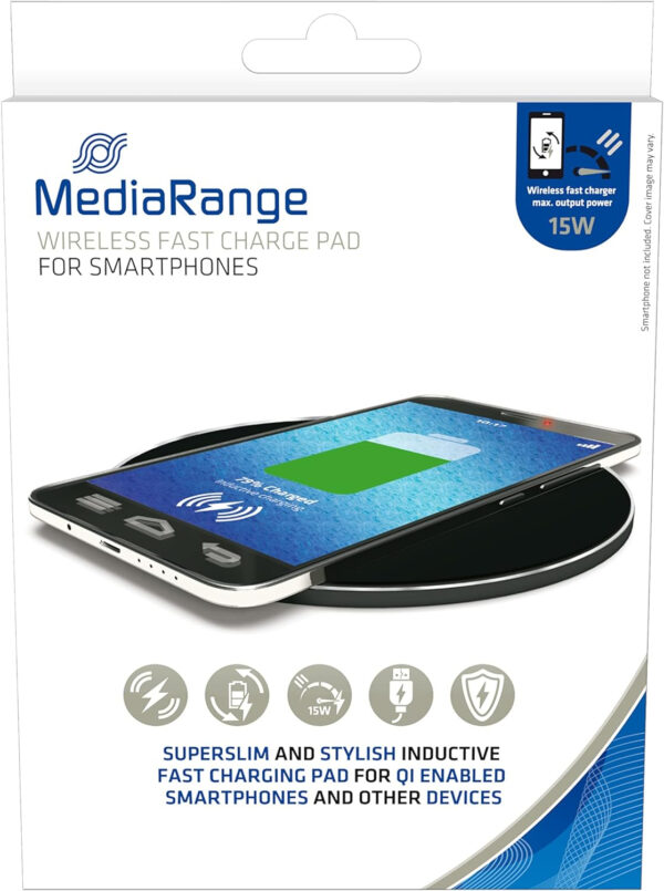 MRMA118 cargador de dispositivo móvil Smartphone Negro USB Cargador inalámbrico Carga rápida Interior