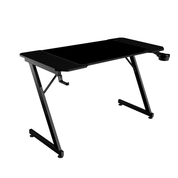 MGD-X120, Mesa Gaming Ergonómica, Superficie en Fibra de Carbono, Estructura Metálica, Alfombrilla XXL, Soporte Auriculares y Bebida, Gestión Cableado, Escritorio PC 120x60cm, Negro