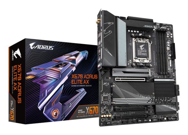 X670 AORUS ELITE AX Placa base - Compatible con AMD Ryzen 9000 Series CPUs, 16+2+2 Phases Digital VRM, up to 8000MHz DDR5 (OC), 1xPCIe 5.0 + 3xPCIe 4.0 M.2, Wi-Fi 6E, 2.5GbE LAN, USB 3.2 Gen 2x2
