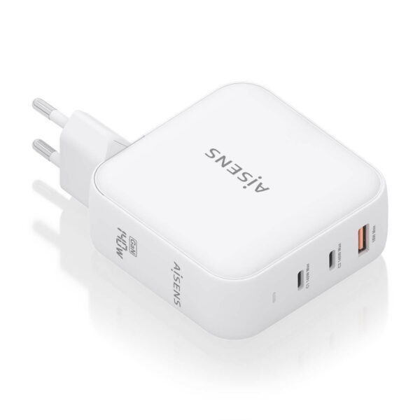 Cargador GaN 140W, 2xUSB-C PD3.1 QC4.0, 1xUSB-A QC3.0, Blanco