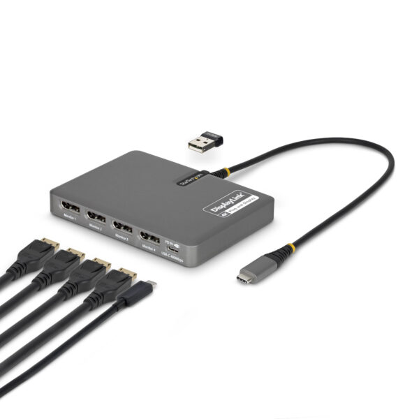 QUAD-USB-DP-ADAPT base para portátil y replicador de puertos Alámbrico USB 3.2 Gen 1 (3.1 Gen 1) Type-C Gris