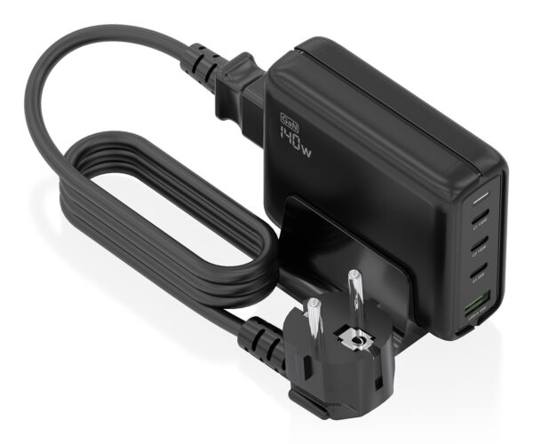 Cargador Sobremesa GaN 140W, 3x USB-C PD3.1 QC4.0 QC5.0, 1x USB-A QC3.0, Negro