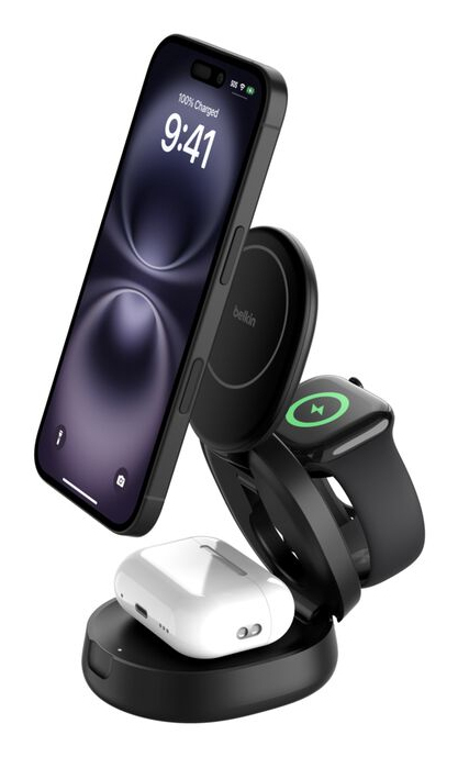WIZ034KQBK cargador de dispositivo móvil Auriculares, Smartphone, Reloj inteligente Negro USB Cargador inalámbrico Carga rápida Interior