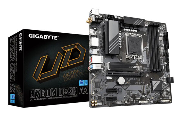 B760M DS3H AX Placa Base - Compatible con procesadores Intel Core de 14ª generación, VRM digital de 6+2+1 fases, hasta 7600MHz DDR5 (OC), 2x PCIe 4.0 M.2, Wi-Fi 6E, LAN 2.5GbE, USB 3.2 Gen 2