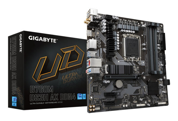 B760M DS3H AX DDR4 Placa base - Soporta CPUs Intel Core de 14ª generación, VRM digital de 6+2+1 fases, hasta 5333MHz DDR4 (OC), 2xPCIe 4.0 M.2, Wi-Fi 6E, LAN de 2.5GbE, USB 3.2 Gen2