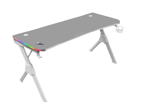 MGD140RGB, Mesa Ergonómica Gaming RGB, Soporte Auriculares y Bebida, Alfombrilla Ratón, 140x60cm, Blanco