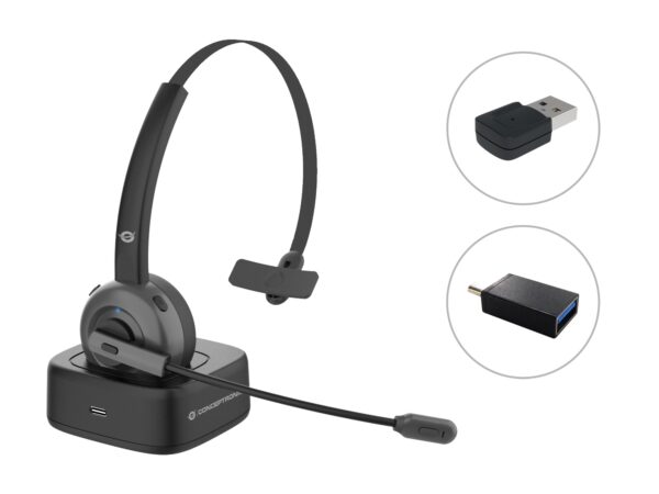 POLONA03BDA auricular y casco Auriculares Inalámbrico Diadema Oficina/Centro de llamadas Bluetooth Base de carga Negro