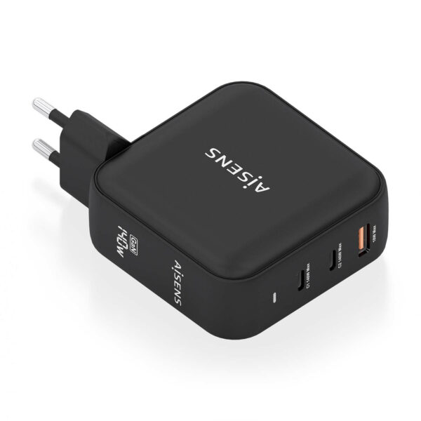 Cargador GaN 140W, 2xUSB-C PD3.1 QC4.0, 1xUSB-A QC3.0, Negro