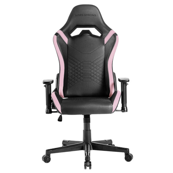 MGC-PRO, Silla Gaming Profesional, Acabado Cuero PU, Reposabrazos 2D y Respaldo Reclinable 135°, Cojines Lumbar y Cervical Soft-Touch, Ruedas XL y Pistón Gas Clase 4, Rosa