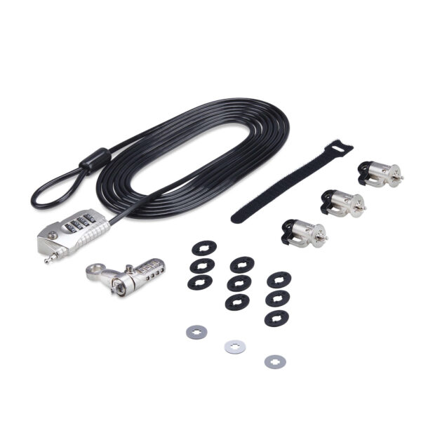 Juego de Candado para Ordenador de Sobremesa o Portátil y Periféricos - Cable de 3m de Acero - Candado Antirrobo - K-Slot - para 3 Dispositivos - Candado de Combinación